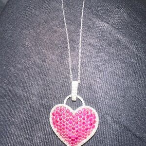 Macy's Pink and Silver Heart Pendant Necklace